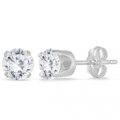 1 Carat TW Round Solitaire Diamond Stud Earrings in .925 Sterling Silver