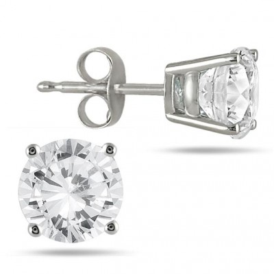 1/2 Carat Round Diamond Solitaire Earrings in 14K White Gold